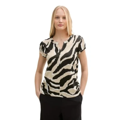 Afbeelding van TOM Tailor Alloverprinted Tshirt print, Dames, Maat: XXS, Abstract beige