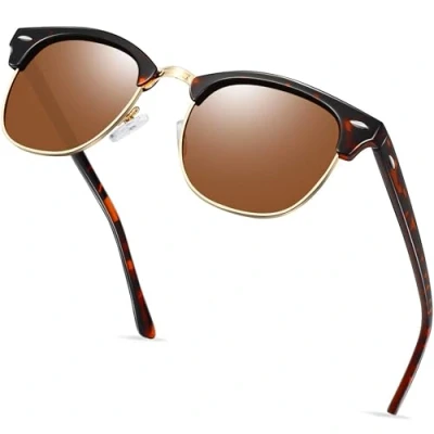 Afbeelding van KANASTAL Gepolariseerd Zonnebril Dames en Heren Retro Half Montuur Metal Zonnebrillen Klassiek Mode Met UV400 Bescherming Trekking Vierkante Unisex Luipaard Bruin