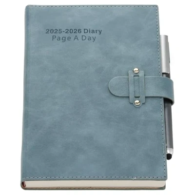 Afbeelding van Academisch dagboek 2025 2026, Halverwege het jaar Dagboekplanner 25 26 A5 pagina per dag, Hardcover Afspraak van juli juni 2026 met pen, stickers, notities, blauw 07 06