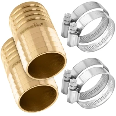 Afbeelding van Poppstar Messing Slangverbinder 1 1/4 inch met 2x Roestvrije Slangklemmen voor 1/4&quot; (32 mm) Tuinslang