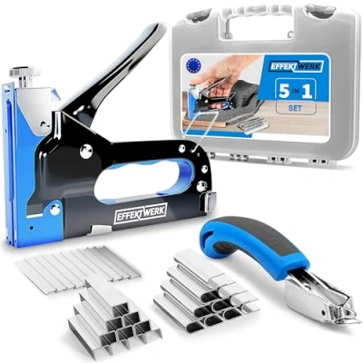 Afbeelding van EFFEKTWERK Handtacker Set TÜV GS Getest Tacker voor hout, stof, meubels, dakleer 1500 nietjes &amp; bekleding