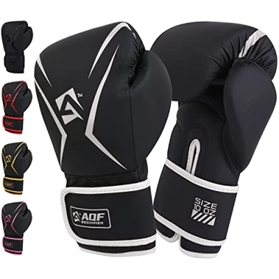 Afbeelding van AQF Bokshandschoenen Kinderen Volwassenen Muay Thai Handschoenen 4oz tot 16oz voor Bokszak MMA, UFC &amp; Kickboksen met Extra Lagen Vulling (14 oz, Zilver)