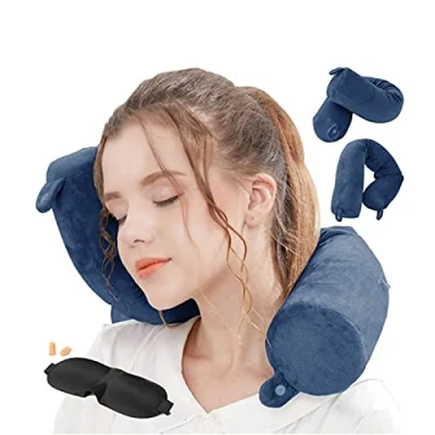 Afbeelding van reiskussen traagschuim nekkussen steunkussen voor nek , kin taille en beensteun geschikt thuisreizen, vliegtuig, bus, trein, verstelbaar (marineblauw)
