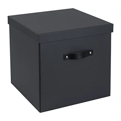 Afbeelding van Bigso Box of Sweden LOGAN opbergdoos met deksel, grote klapbox voor kleding, speelgoed, enz., handvat van vezelplaat en papier, donkergrijs
