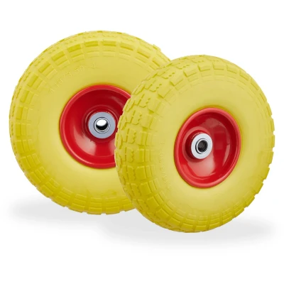Afbeelding van Relaxdays 8x steekwagenwiel 4.1/3.5 4 rubber bolderkarwiel antilekband geel rood