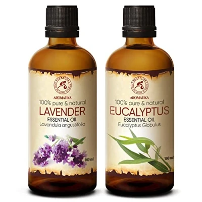 Afbeelding van Set Etherische Oliën 2x100ml Lavendelolie en Eucalyptusolie Aromatherapie voor Diffusers Geurlampen Geurkaarsen Zeep Lavenderlolie Huid Kamergeur