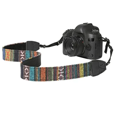 Afbeelding van MoKo Camerariem, gevlochten universele schouderriem van hoogwaardig katoenen canvas voor alle digitale spiegelreflexcamera&#039;s Canon, Fuji, Nikon, Olympus, Panasonic, Pentax, Sony, kleurrijke streep