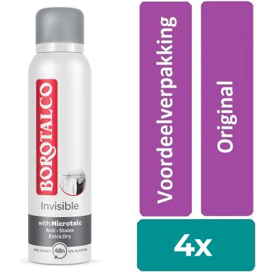 Afbeelding van 4x Borotalco Invisible Deospray 150ml kopen? Nu in de aanbieding bij Voordelig