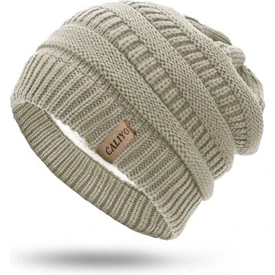 Afbeelding van CALIYO Beanie Muts Wintermuts Heren &amp; Dames Warme Mutsen Gebreide Skimutsen Gevoerd Wol Lichtgrijs