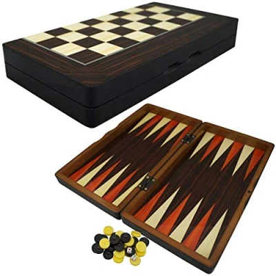 Afbeelding van PrimoLiving Deluxe Houten Backgammon Set Porto 32,4 x 35 cm inclusief schaakbord