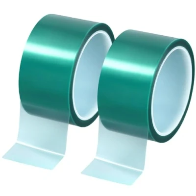 Afbeelding van QWORK® 2 rollen hittetape voor sublimatie, 50 mm x 33 m, plakband, hittebestendig temperatuurbestendig tot 230 C, elektronica, printplaten, thermische overdracht (groen)