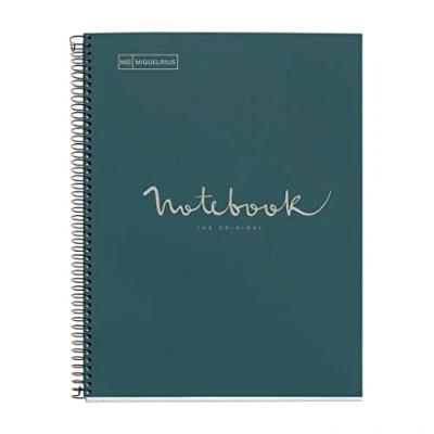 Afbeelding van Miquelrius gerecycled notitieboek, A4, 80 vellen, g/m², geruit 5 x mm, papier (na verbruik hersteld), 1 gekleurde strip, 4 gaten, gerecyclede omslag, marineblauw