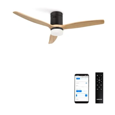 Afbeelding van CREATE Plafondventilator 40W silent Ø132 cm Met Verlichting drie temperaturen Wifi Afstandsbediening 6 Snelheden Timer Zomer/Winter functie Zwart WIND CALM