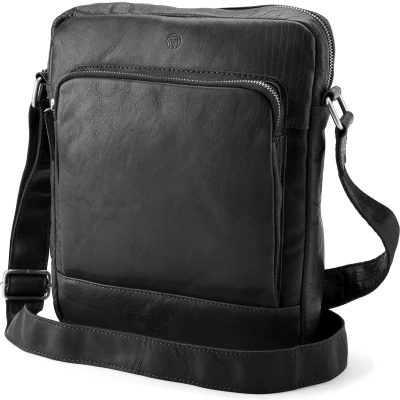 Afbeelding van Lucleon Montreal Zwarte leren crossbody schoudertas voor heren