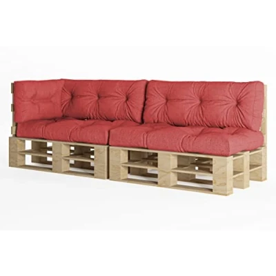 Afbeelding van Chilly Pilley Palletkussen Schuimvlokken Palletmeubels Palletbank Rugleuning Zitkussen Zijkussenset (Set Van 5 Rood)