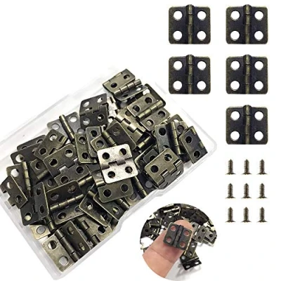 Afbeelding van Juland 50 stuks mini pure koperen scharnieren, retro messing scharnieren met 200 reserveschroeven voor houten kist, sieradenbox, kast, doe het zelf accessoires (13 x 12 mm/0,51 0,47 inch),