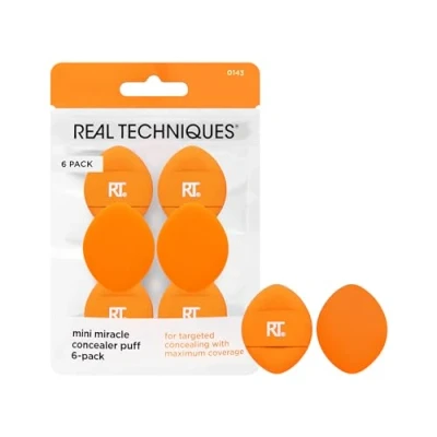 Afbeelding van REAL TECHNIQUES Mini Miracle Concealer Puff, Kleine Make up Puff Voor Vloeibare &amp; Crème Foundation Concealer, Gericht Verbergen Onder Ogen Oneffenheden, Reisvriendelijk, Veganistisch