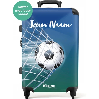 Afbeelding van NoBoringSuitcases.com® Kinderkoffer jongens voetbal Koffer groot met naam trolley kind Reiskoffer voor kinderen Grote 20 kg bagage