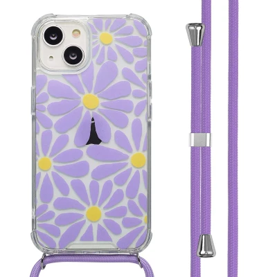 Afbeelding van imoshion Hoesje Geschikt voor iPhone 14 Design met Koord Tropical Violet Flowers Connect