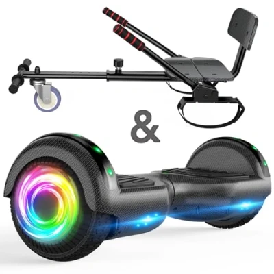Afbeelding van hoverboard met zitbevestiging combo, 6,5 inch zelfbalancerende bluetooth luidspreker en ledlampen voor kinderen, meisjes jongens (inclusief go kart)