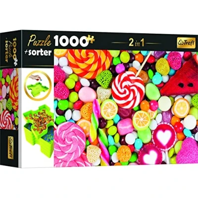 Afbeelding van Trefl 10662 Set 2in1 Puzzel + Sorteerder, 1000 Stuks Zoet, Sorteerder 6 Trays, Stapelen, Sorteren, Bewegen en Opbergen, Creatief Vermaak, voor Volwassenen Kinderen vanaf 12 jaar