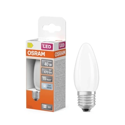 Afbeelding van OSRAM LED lamp Ster kaarsvorm B40 filament, 4000 K neutraal wit, 3,4 W, E27, mat, 470 lm, 15.000 uur, voor kroonluchters en decoratieve armaturen