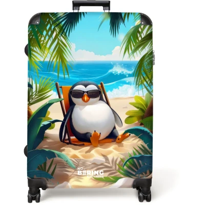 Afbeelding van NoBoringSuitcases.com® Koffer groot Reiskoffer lichtgewicht Pinguïn Strand Zomer Rolkoffer met 4 wielen Grote trolley XL 98 liter bagage
