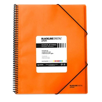 Afbeelding van Grafoplás 39833252 Ordner A4, polypropyleen, 30 hoezen, oranje, Maxiplás Blackline glas