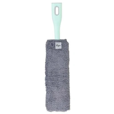 Afbeelding van Vigar Kort plumeau van microvezel, met flexibele kop, 9 x 3 40 cm, Rengo collectie, afneembaar, extra plat profiel, grijs en turquoise