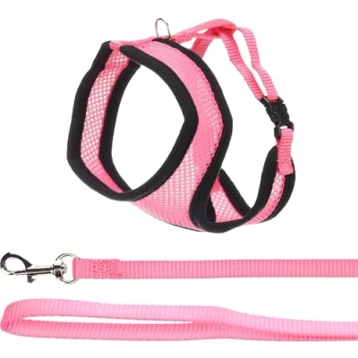 Afbeelding van Flamingo Harnas met riem voor kittens, Harms, roze, maat A: 32 cm, B: 36 48 C: 110 cm x 10 2 mm, verstelbaar en comfortabel, ideaal rassen zoals Maine Coon, Bengaals, Siamezen meer