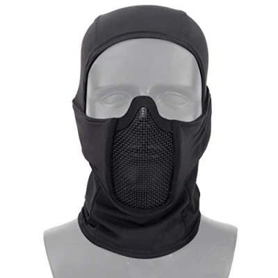 Afbeelding van AOUTACC Balaclava Airsoft Mesh Masker, Ninja Style Full Face Protection Bivakmuts met Mask voor Cs War Game, BB Gun, Jacht, Paintball (zwart)