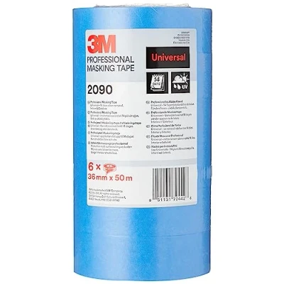 Afbeelding van 3M 2090 professionele schildertape voor gladde oppervlakken, uv bestendig, binnen en buiten, voordeelverpakking met 6 rollen, 36 mm x 50 m