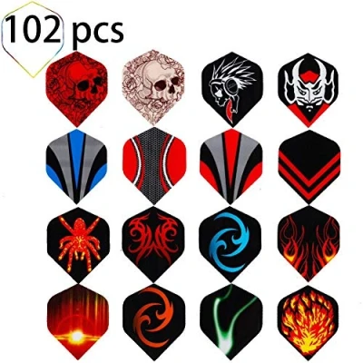 Afbeelding van ToBeIT 102 stuks gemengde dartflights, standaardvorm met 17 designs voor soft dart en stalen dartpijlen