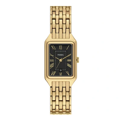 Afbeelding van Fossil Quartz Goud Dames horloge met zwarte wijzerplaat &amp; stalen band