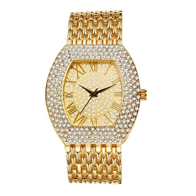 Afbeelding van JewelryWe Polshorloge voor heren, werkhorloge met glanzende zirkonia, kleur goud/zilver, Goud B
