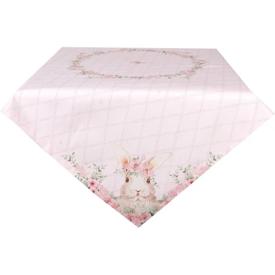 Afbeelding van Clayre &amp; Eef Tafelkleed 100x100 cm Roze Katoen Vierkant Konijn