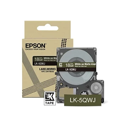 Afbeelding van C53S672089 Epson 18mm kaki wit LK5QWJ lettertape mat 8m