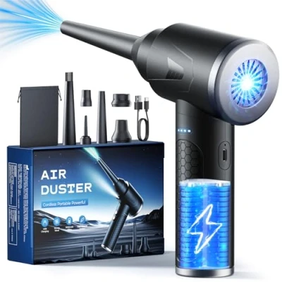 Afbeelding van Luchtblazer 6 in 1 stofzuiger en stofafscheider, elektrische plumeau, pc blazer voor toetsenbord met 2 snelheden, spuitbus droge lucht, reiniging computer, bank, auto