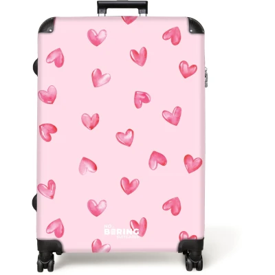 Afbeelding van NoBoringSuitcases.com® Koffer groot Reiskoffer lichtgewicht Roze hartjes Rolkoffer met 4 wielen Grote trolley XL 98 liter bagage