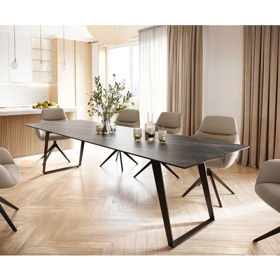Afbeelding van DELIFE Eettafel Edge 300x100 keramiek Laminam® Noir Desir bruin metaal schuin zwart