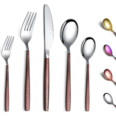 Afbeelding van bestekset, 30 stuks, met maanoppervlak, handvat en glanzend glanzende mond, titanium coating, roestvrij staal, moderne gebruiksvoorwerpen, set voor 6 stuks
