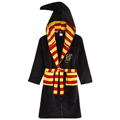 Afbeelding van Harry Potter Kinderochtendjas, Griffoendor Zwadderich zachte fleece badjas voor jongens (Zwart, 9 10 jaar)
