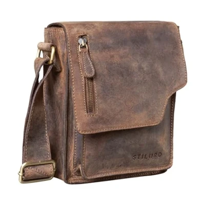 Afbeelding van STILORD &#039;Pete&#039; schoudertas leer kleine mannen vintage boodschappentas 8,4 inch echt leer, Kleur:calais bruin