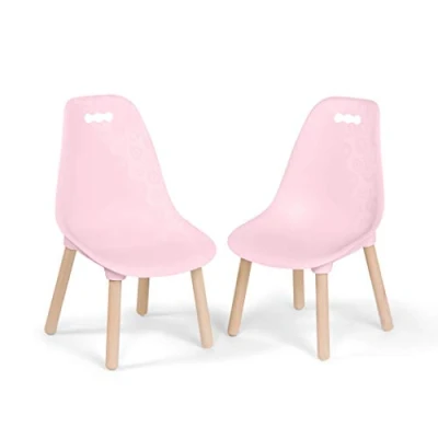 Afbeelding van B. spaces Kinderstoel, set van 2 in roze met houten poten, kindermeubels, kinderstoelen, stabiel en stijlvol hout, stoel voor kinderen vanaf 3 jaar, PVC vrij