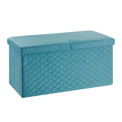 Afbeelding van Opvouwbare opbergdoos, zitzak, fluweel, groenblauw, 76 x 38 cm