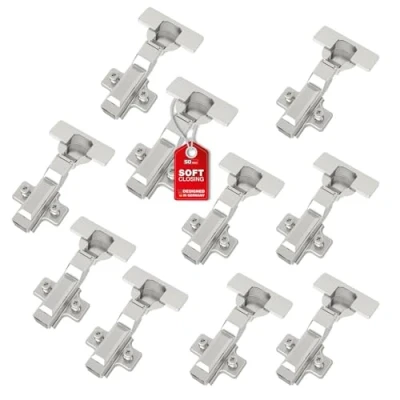 Afbeelding van SOTECH SMOOTH 10 stuks SOFT CLOSE potscharnieren 105 middenaanslag T52 met montageplaten, deksels, schroeven en snelmontage KLIP, getest 50.000 cycli