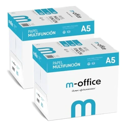 Afbeelding van M Office A5 papier, 80 g, 10 verpakkingen met 500 vellen, multifunctioneel papier voor inkjet en laserprinters, 148 x 210 mm, ideaal kantoor thuis, 5000 vellen