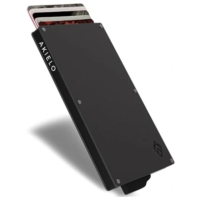 Afbeelding van AKIELO RFID Blokkerende Kaarthouder met Geschenkdoos Minimalistische Heren Kaart Portemonnee Contactloze Creditcardbeschermer (ALPHA Titanium Editie)