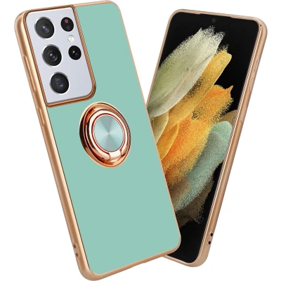Afbeelding van Cadorabo Hoesje geschikt voor Samsung Galaxy S21 ULTRA in Glossy Turquoise Goud Beschermhoes Camerabescherming