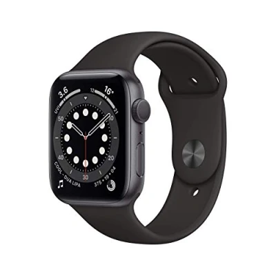 Afbeelding van Apple Watch Series 6 GPS, 44 mm Space Grey aluminium behuizing met zwarte sportband (Refurbished)